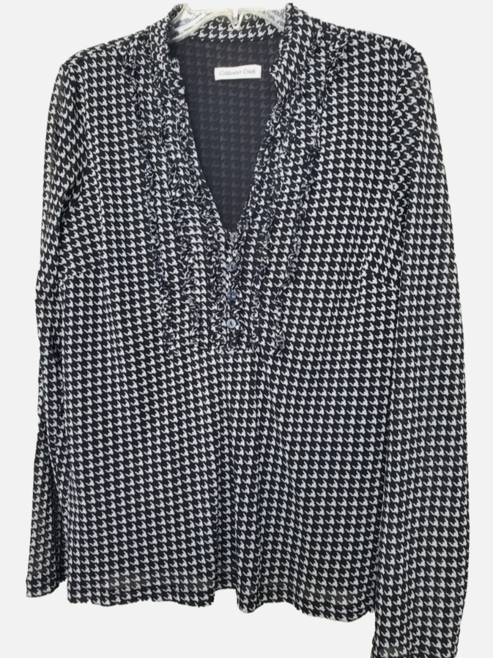 Coldwater Creek Black and White Houndstooth Mesh Top XL NWT